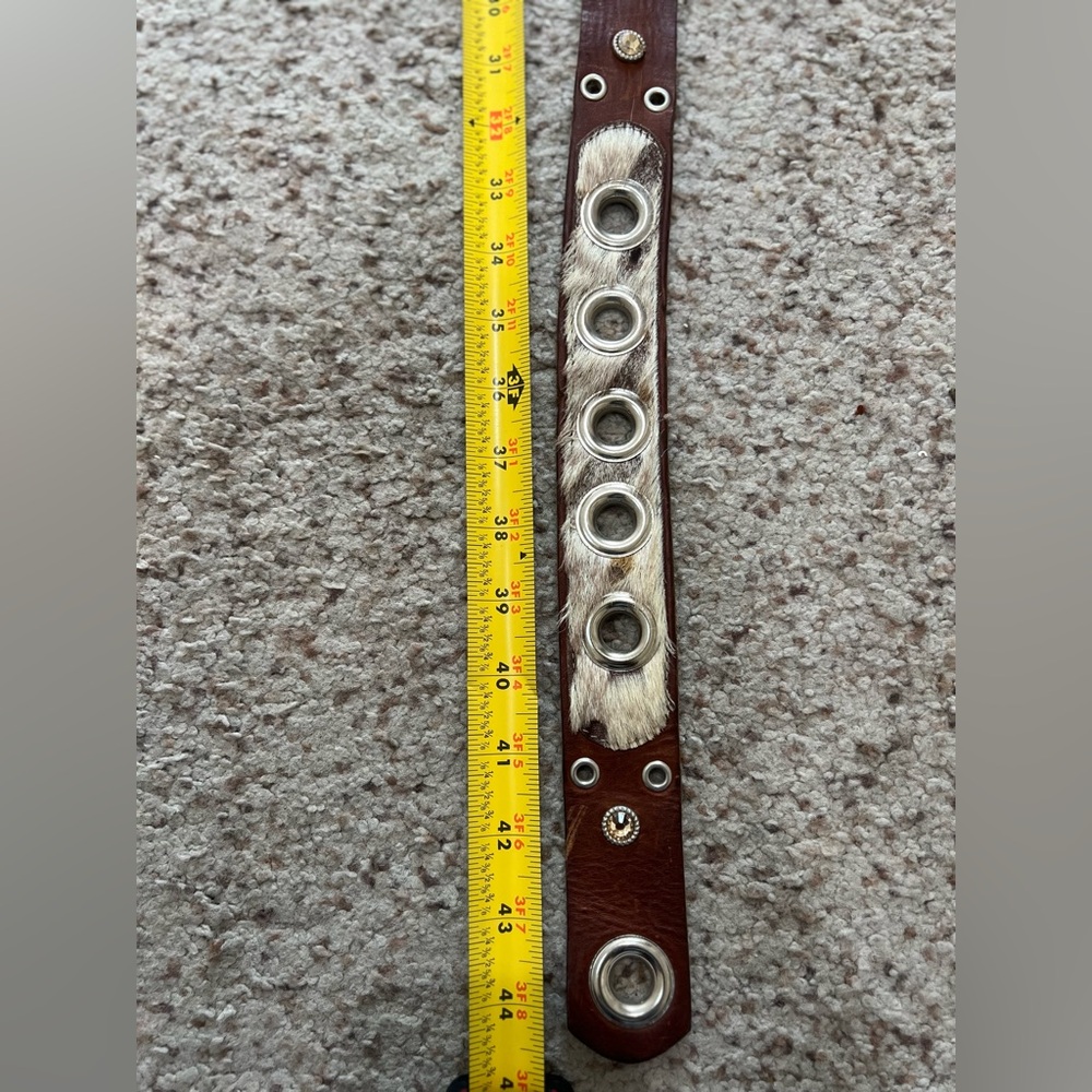 Unisex Leather studded cowhide western cowboy brown belt medium festival - Picture 16 of 16